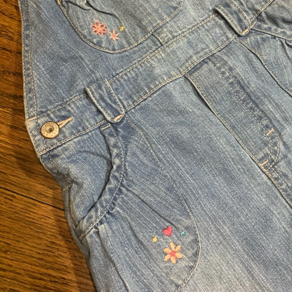 Vintage Oshkosh Baby Girl Infant Denim Flower Jumper Overall‎ Dress Summer 24m